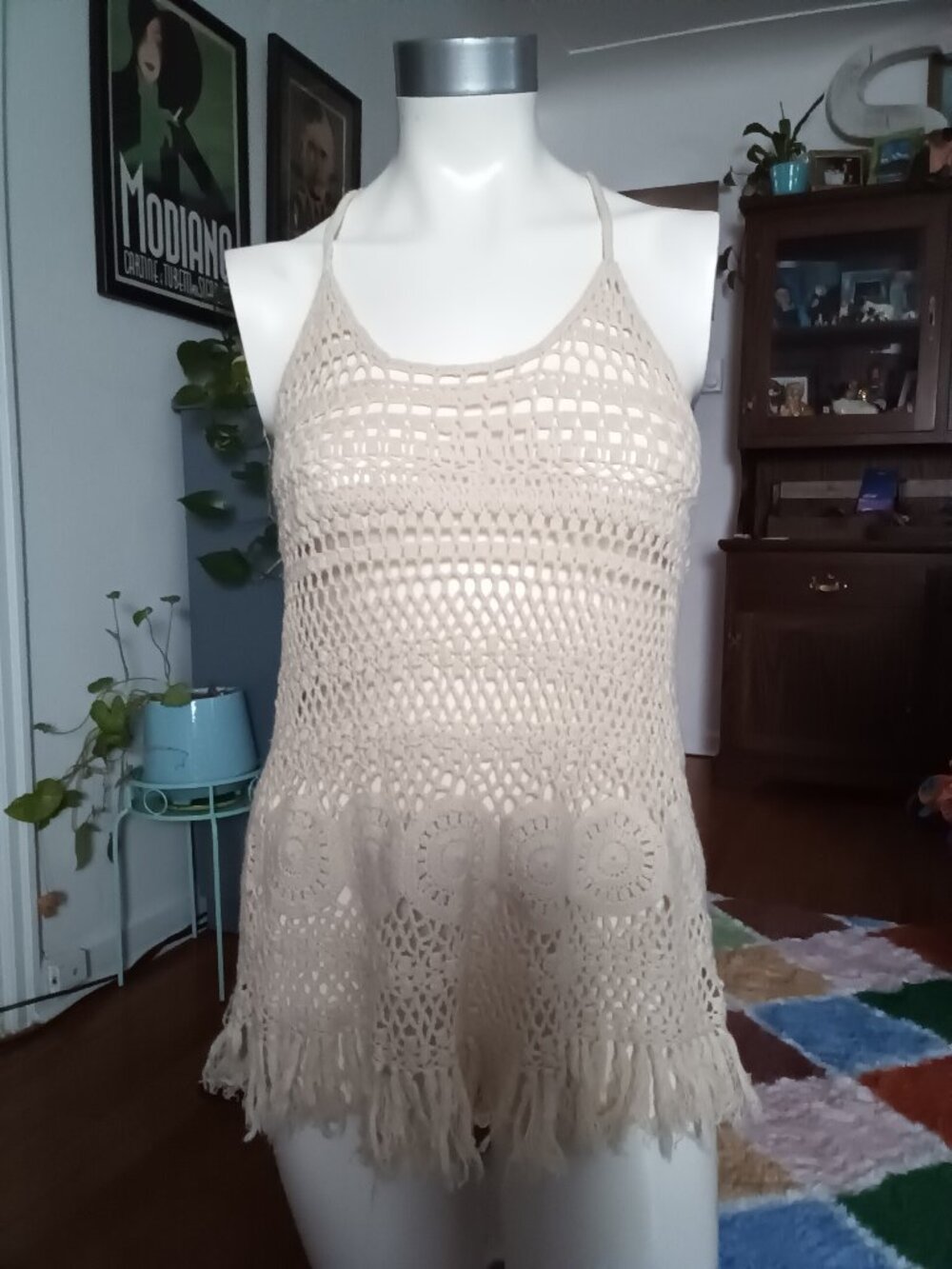 Cream crocheted camisol with fringe